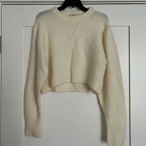 Londonflat Womens Size S Cropped Sweater Long Sleeve Knitted Wool Ivory Oversize